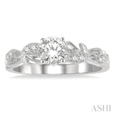 1/3 Ctw Leaf Criss Cross Shank Round Cut Diamond Engagement Ring with 1/4 Ct Round Cut Center Stone in 14K White Gold